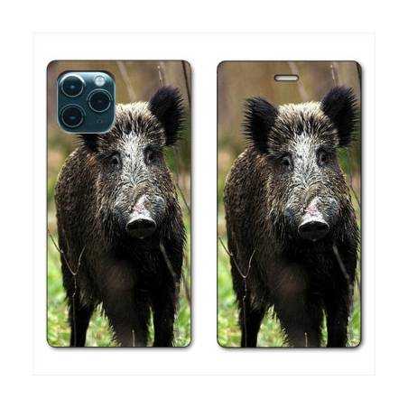 RV Housse cuir portefeuille Iphone 11 Pro Max (6,5") chasse sanglier bois