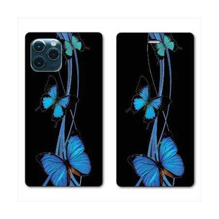 RV Housse cuir portefeuille Iphone 11 Pro Max (6,5") papillons bleu