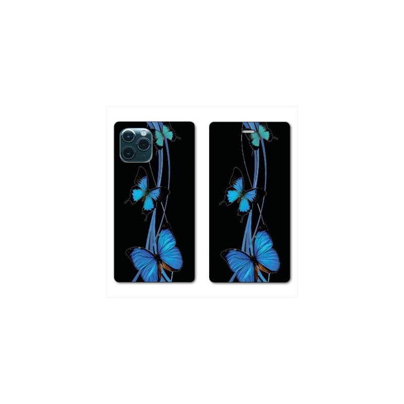 RV Housse cuir portefeuille Iphone 11 Pro Max (6,5") papillons bleu