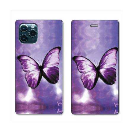 RV Housse cuir portefeuille Iphone 11 Pro Max (6,5") papillons violet et blanc