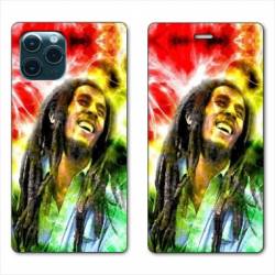 RV Housse cuir portefeuille Iphone 11 Pro Max (6,5") Bob Marley Color