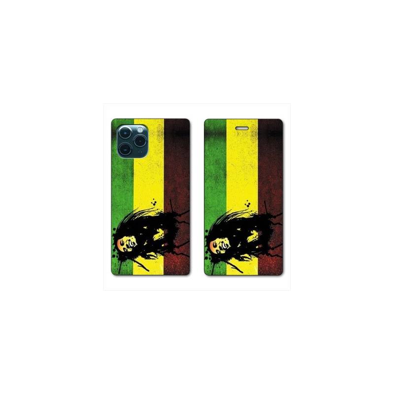 RV Housse cuir portefeuille Iphone 11 Pro Max (6,5") Bob Marley Drapeau
