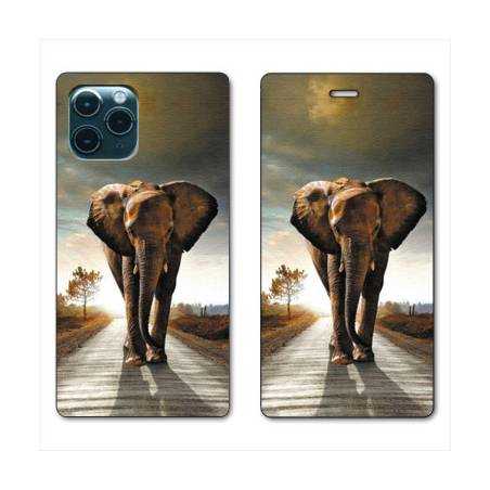 RV Housse cuir portefeuille Iphone 11 Pro Max (6,5") savane Elephant route