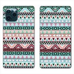 RV Housse cuir portefeuille Iphone 11 Pro Max (6,5") motifs Aztec azteque turquoise