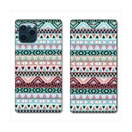 RV Housse cuir portefeuille Iphone 11 Pro Max (6,5") motifs Aztec azteque turquoise