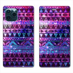 RV Housse cuir portefeuille Iphone 11 Pro Max (6,5") motifs Aztec azteque violet