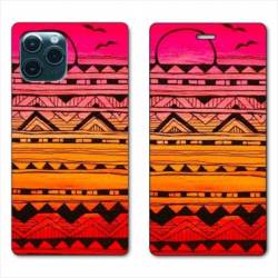 RV Housse cuir portefeuille Iphone 11 Pro Max (6,5") motifs Aztec azteque soleil