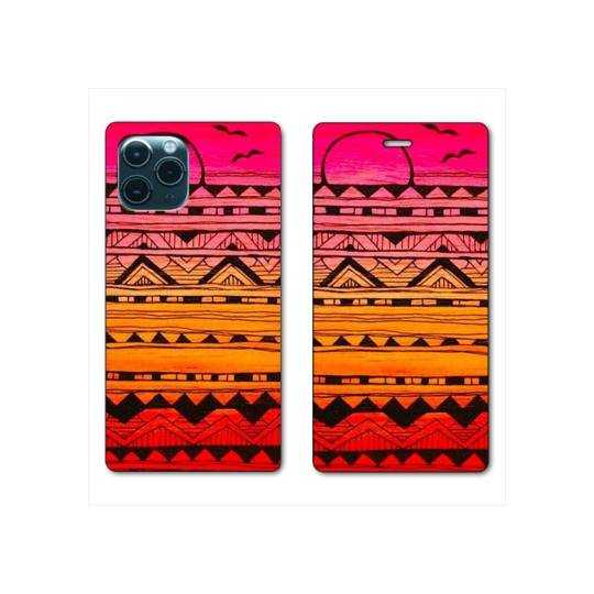 RV Housse cuir portefeuille Iphone 11 Pro Max (6,5") motifs Aztec azteque soleil
