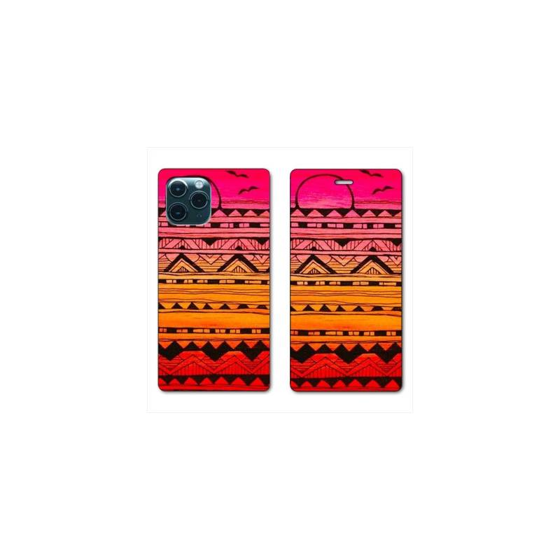 RV Housse cuir portefeuille Iphone 11 Pro Max (6,5") motifs Aztec azteque soleil