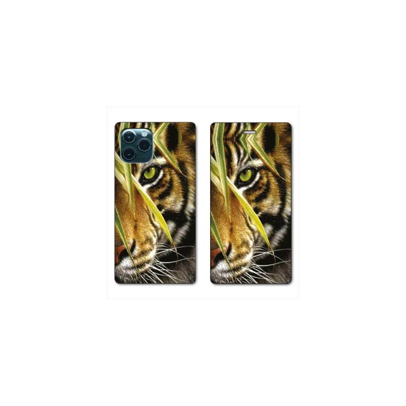 RV Housse cuir portefeuille Iphone 11 Pro Max (6,5") œil tigre