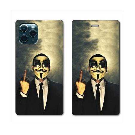 RV Housse cuir portefeuille Iphone 11 Pro Max (6,5") Anonymous doigt