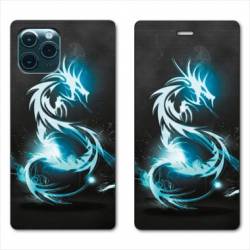 RV Housse cuir portefeuille Iphone 11 Pro Max (6,5") Dragon Bleu