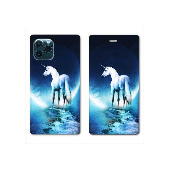 RV Housse cuir portefeuille Iphone 11 Pro Max (6,5") Licorne Lune