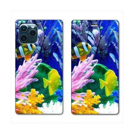 RV Housse cuir portefeuille Iphone 11 Pro Max (6,5") Fond marin