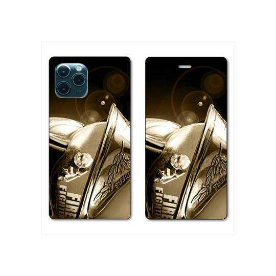 RV Housse cuir portefeuille Iphone 11 Pro Max (6,5") pompier casque vintage