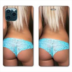 RV Housse cuir portefeuille Iphone 11 Pro Max (6,5") Sexy tanga bleu