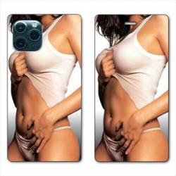 RV Housse cuir portefeuille Iphone 11 Pro Max (6,5") Sexy tee shirt blanc