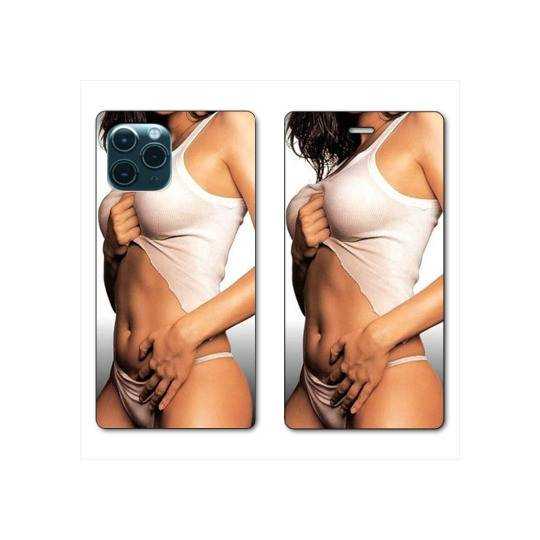 RV Housse cuir portefeuille Iphone 11 Pro Max (6,5") Sexy tee shirt blanc