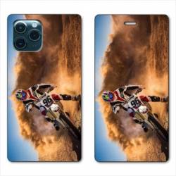 RV Housse cuir portefeuille Iphone 11 Pro Max (6,5") Moto Cross Blanc