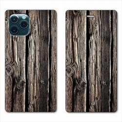 RV Housse cuir portefeuille Iphone 11 Pro Max (6,5") Texture bois
