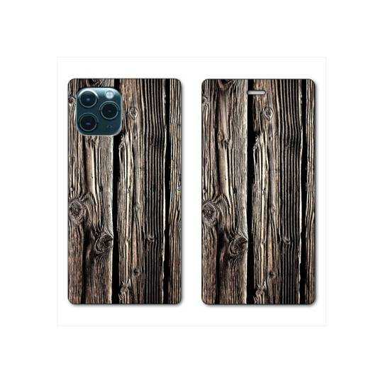 RV Housse cuir portefeuille Iphone 11 Pro Max (6,5") Texture bois