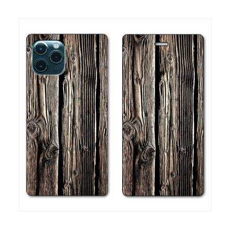 RV Housse cuir portefeuille Iphone 11 Pro Max (6,5") Texture bois