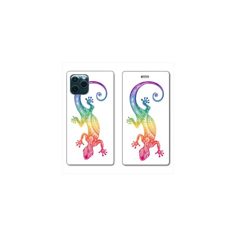 RV Housse cuir portefeuille Iphone 11 Pro Max (6,5") Animaux Maori Salamandre color