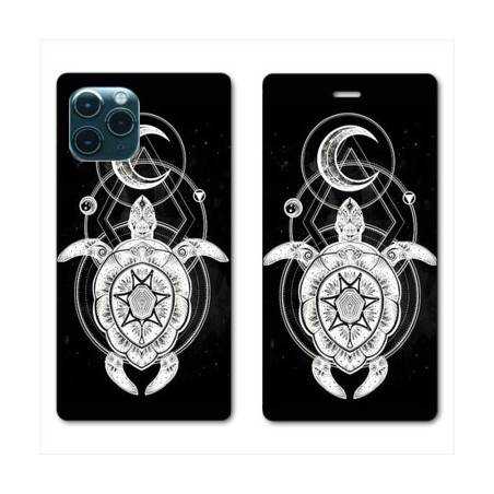 RV Housse cuir portefeuille Iphone 11 Pro Max (6,5") Animaux Maori Tortue noir