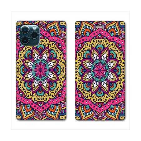 RV Housse cuir portefeuille Iphone 11 Pro Max (6,5") Etnic abstrait Rosas rose