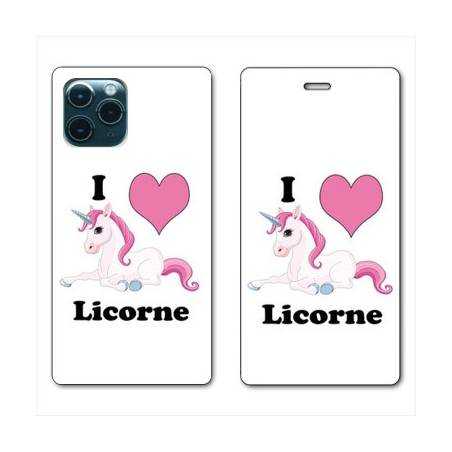 RV Housse cuir portefeuille Iphone 11 Pro Max (6,5") Licorne I love FR