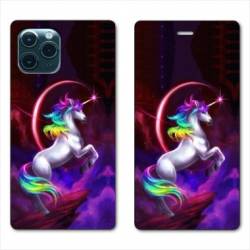 RV Housse cuir portefeuille Iphone 11 Pro Max (6,5") Licorne Arc en ciel