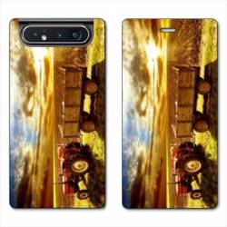 Housse cuir portefeuille Samsung Galaxy A80 Agriculture Tracteur color