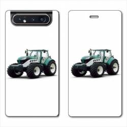 Housse cuir portefeuille Samsung Galaxy A80 Agriculture Tracteur Blanc