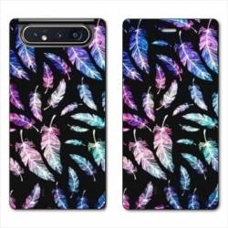 Housse cuir portefeuille Samsung Galaxy A80 Psychedelic Plume