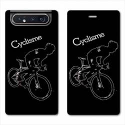 Housse cuir portefeuille Samsung Galaxy A80 Cyclisme Ombre blanche