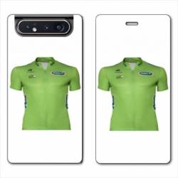 Housse cuir portefeuille Samsung Galaxy A80 Cyclisme Maillot vert