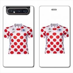 Housse cuir portefeuille Samsung Galaxy A80 Cyclisme Maillot pois