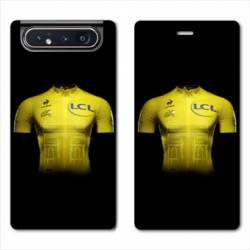 Housse cuir portefeuille Samsung Galaxy A80 Cyclisme Maillot jaune