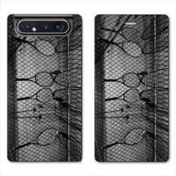 Housse cuir portefeuille Samsung Galaxy A80 Tennis Raquette Vintage