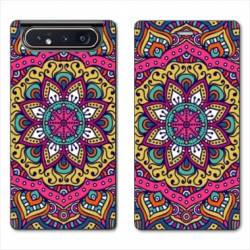 Housse cuir portefeuille Samsung Galaxy A80 Etnic abstrait Rosas rose