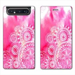 Housse cuir portefeuille Samsung Galaxy A80 Etnic abstrait Bouclier rose