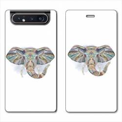 Housse cuir portefeuille Samsung Galaxy A80 Ethniques Elephant Color B