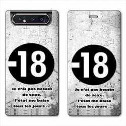 Housse cuir portefeuille Samsung Galaxy A80 Humour 18 ans