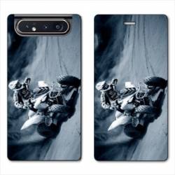 Housse cuir portefeuille Samsung Galaxy A80 Moto Quad