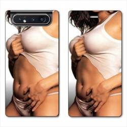 Housse cuir portefeuille Samsung Galaxy A80 Sexy tee shirt blanc