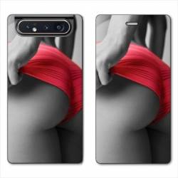 Housse cuir portefeuille Samsung Galaxy A80 Sexy tanga rouge
