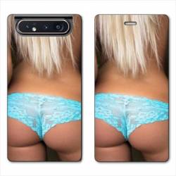 Housse cuir portefeuille Samsung Galaxy A80 Sexy tanga bleu