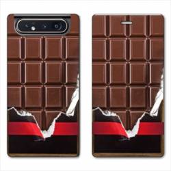 Housse cuir portefeuille Samsung Galaxy A80 Trompe œil chocolat