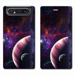 Housse cuir portefeuille Samsung Galaxy A80 Planete rouge
