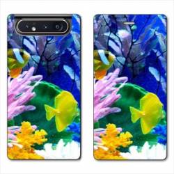 Housse cuir portefeuille Samsung Galaxy A80 Fond marin